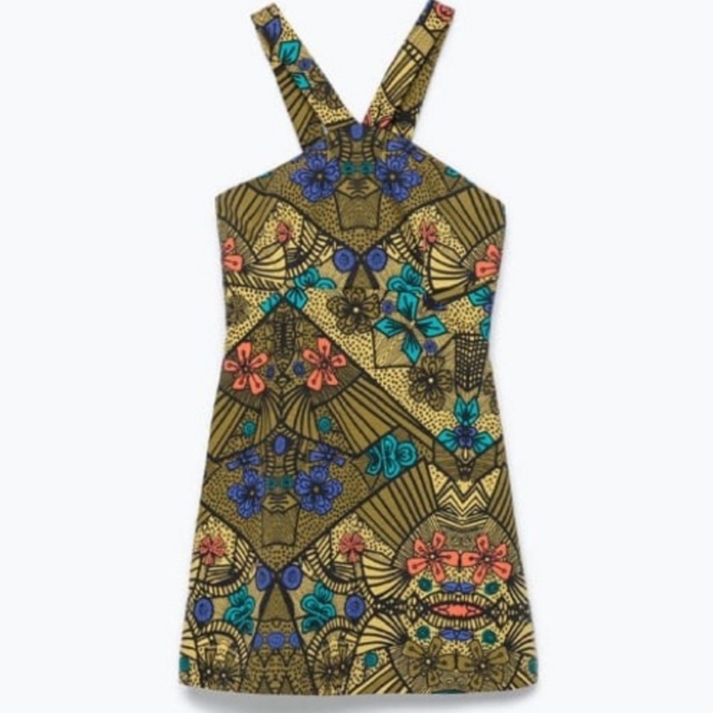NWT Zara Floral Aztec Print Halter Mini Dress